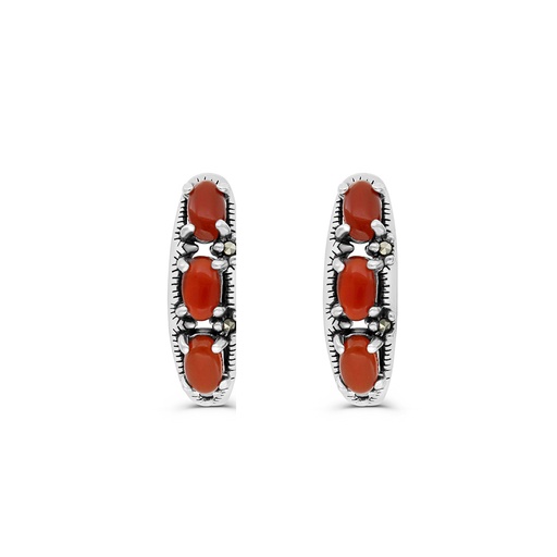 [EAR04MAR00RAGA409] Sterling Silver 925 Earring Embedded With Natural Aqiq And Marcasite Stones