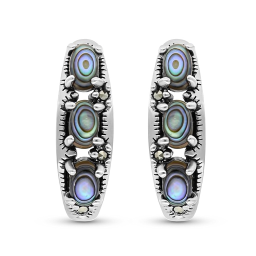 [EAR04MAR00ABAA409] Sterling Silver 925 Earring Embedded With Natural Blue Shell And Marcasite Stones