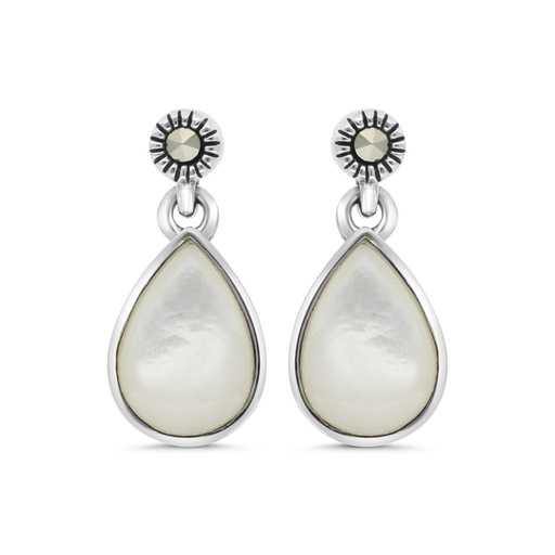 [EAR04MAR00MOPA410] Sterling Silver 925 Earring Embedded With Natural White Shell And Marcasite Stones