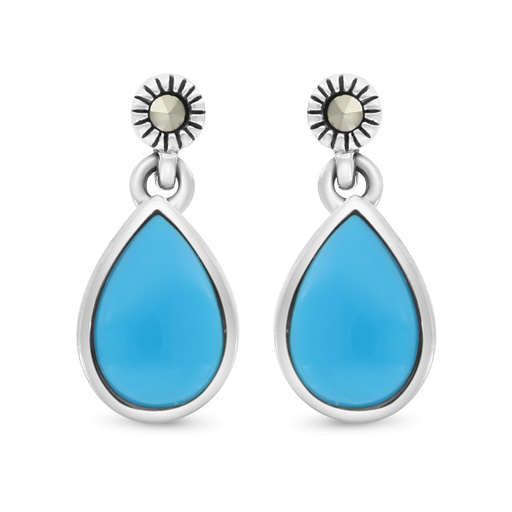 [EAR04MAR00TRQA410] Sterling Silver 925 Earring Embedded With Natural Processed Turquoise And Marcasite Stones