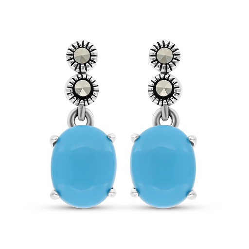 [EAR04MAR00TRQA412] Sterling Silver 925 Earring Embedded With Natural Processed Turquoise And Marcasite Stones