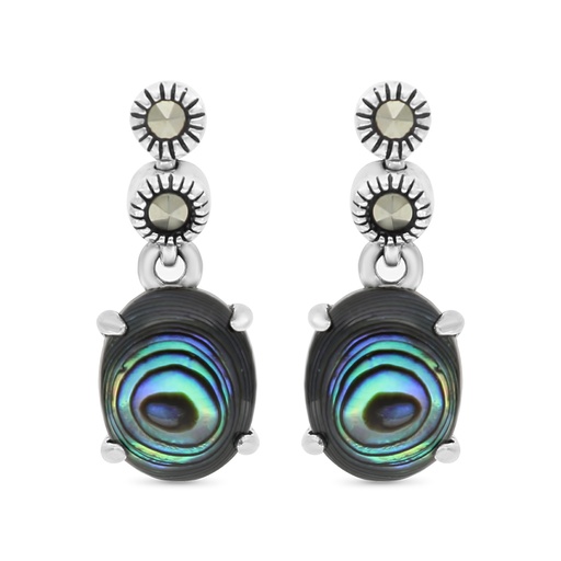 [EAR04MAR00ABAA412] Sterling Silver 925 Earring Embedded With Natural Blue Shell And Marcasite Stones