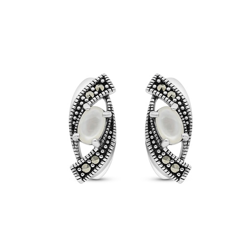 [EAR04MAR00MOPA413] Sterling Silver 925 Earring Embedded With Natural White Shell And Marcasite Stones