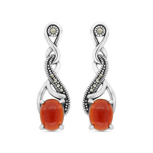 [EAR04MAR00RAGA414] Sterling Silver 925 Earring Embedded With Natural Aqiq And Marcasite Stones