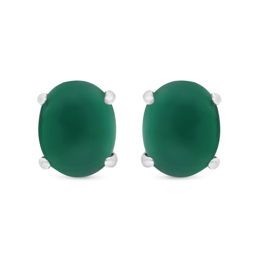 [EAR0400000GAGA416] Sterling Silver 925 Earring Embedded With Natural Green Agate