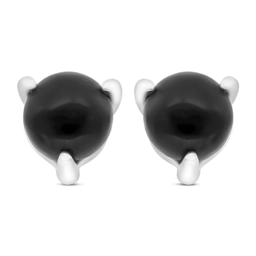 [EAR0400000ONXA418] Sterling Silver 925 Earring Embedded With Natural Black Agate And Marcasite Stones