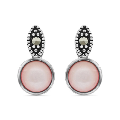 [EAR04MAR00PNKA420] Sterling Silver 925 Earring Embedded With Natural Pink Shell And Marcasite Stones