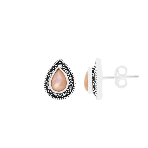 [EAR04MAR00PNKA484] Sterling Silver 925 Earring Embedded With Natural Pink Shell And Marcasite Stones