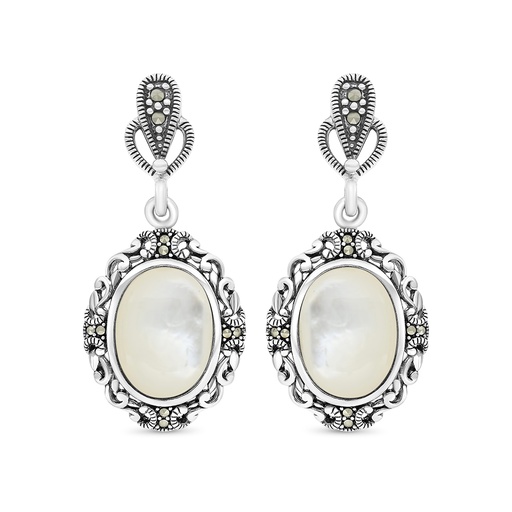 [EAR04MAR00MOPA422] Sterling Silver 925 Earring Embedded With Natural White Shell And Marcasite Stones