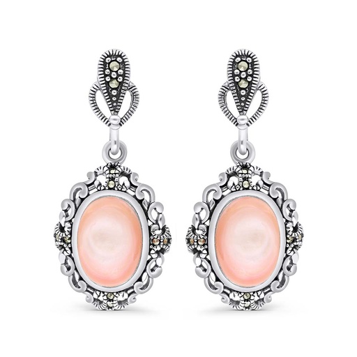 [EAR04MAR00PNKA422] Sterling Silver 925 Earring Embedded With Natural Pink Shell And Marcasite Stones