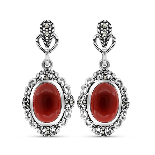 [EAR04MAR00RAGA422] Sterling Silver 925 Earring Embedded With Natural Aqiq And Marcasite Stones