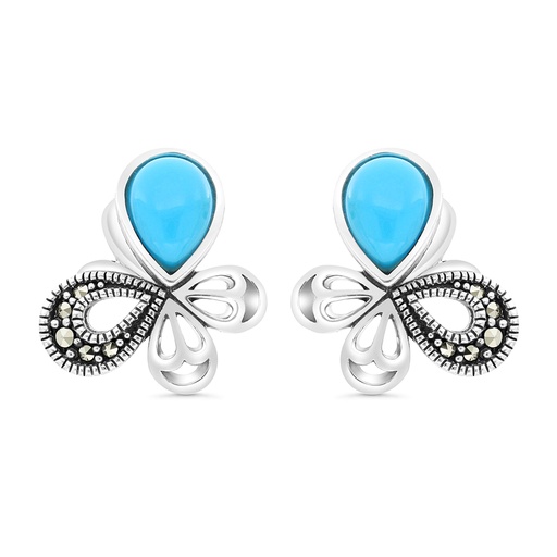 [EAR04MAR00TRQA425] Sterling Silver 925 Earring Embedded With Natural Processed Turquoise And Marcasite Stones
