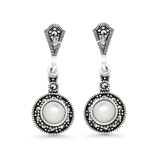 [EAR04MAR00MOPA426] Sterling Silver 925 Earring Embedded With Natural White Shell And Marcasite Stones