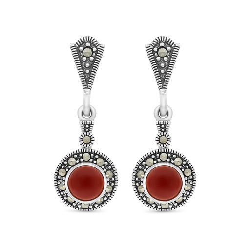 [EAR04MAR00RAGA426] Sterling Silver 925 Earring Embedded With Natural Aqiq And Marcasite Stones