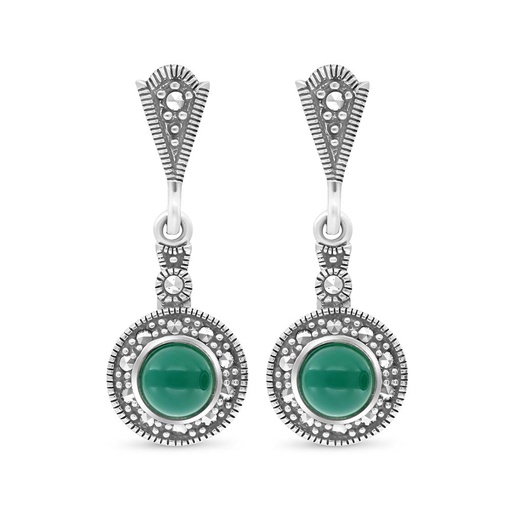 [EAR04MAR00GAGA426] Sterling Silver 925 Earring Embedded With Natural Green Agate And Marcasite Stones