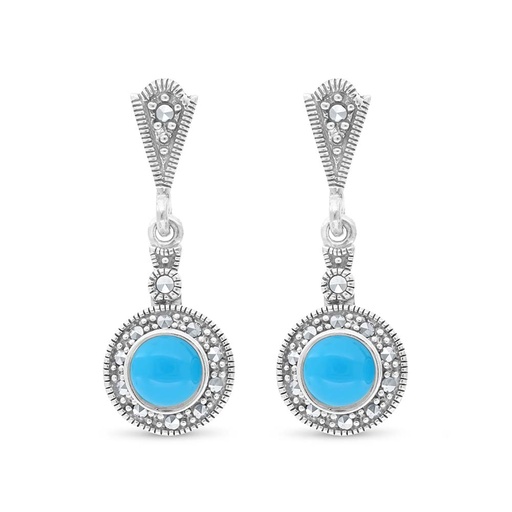 [EAR04MAR00TRQA426] Sterling Silver 925 Earring Embedded With Natural Processed Turquoise And Marcasite Stones