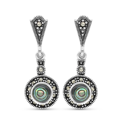[EAR04MAR00ABAA426] Sterling Silver 925 Earring Embedded With Natural Blue Shell And Marcasite Stones