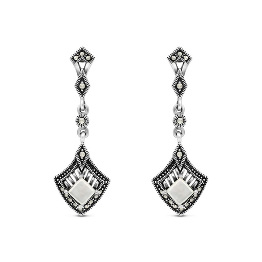 [EAR04MAR00MOPA431] Sterling Silver 925 Earring Embedded With Natural White Shell And Marcasite Stones