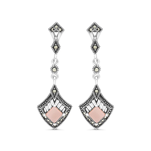 [EAR04MAR00PNKA431] Sterling Silver 925 Earring Embedded With Natural Pink Shell And Marcasite Stones