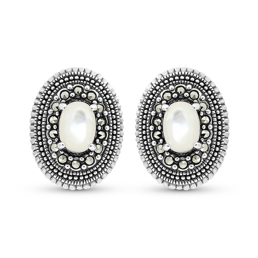 [EAR04MAR00MOPA432] Sterling Silver 925 Earring Embedded With Natural White Shell And Marcasite Stones