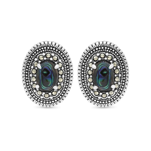 [EAR04MAR00ABAA432] Sterling Silver 925 Earring Embedded With Natural Blue Shell And Marcasite Stones