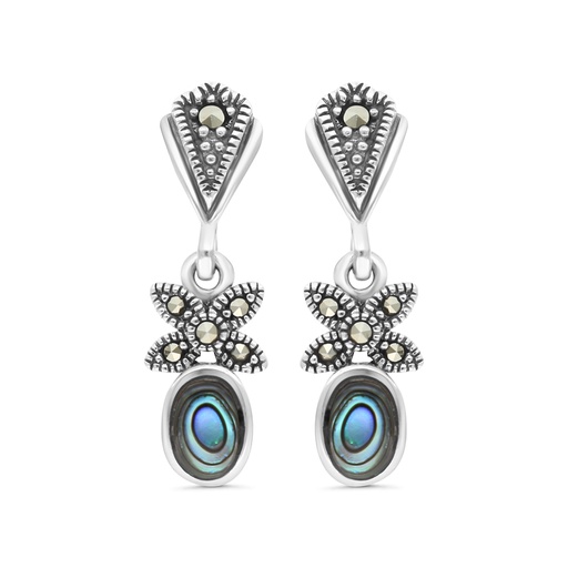[EAR04MAR00ABAA434] Sterling Silver 925 Earring Embedded With Natural Blue Shell And Marcasite Stones