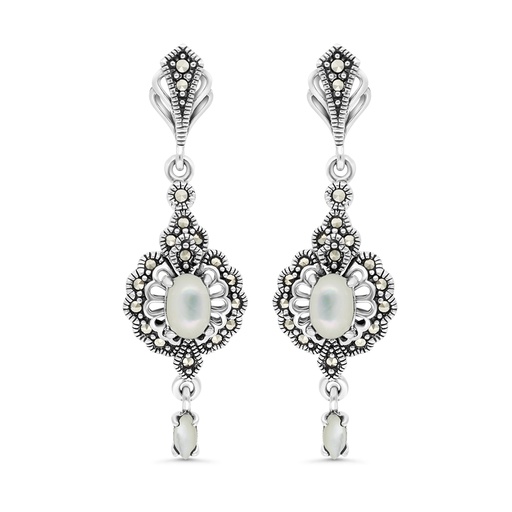 [EAR04MAR00MOPA435] Sterling Silver 925 Earring Embedded With Natural White Shell And Marcasite Stones
