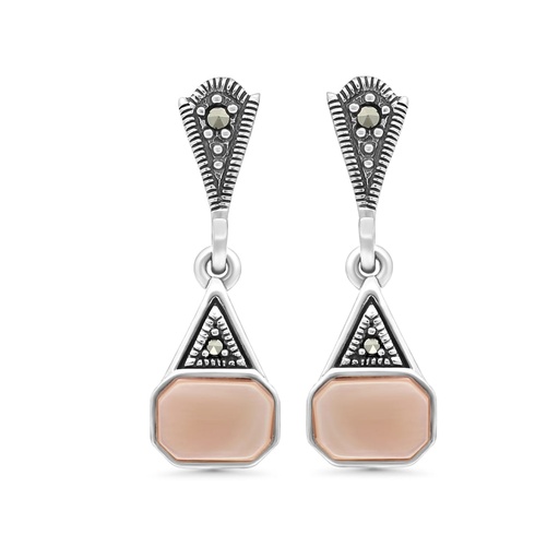 [EAR04MAR00PNKA436] Sterling Silver 925 Earring Embedded With Natural Pink Shell And Marcasite Stones