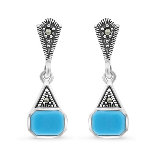 [EAR04MAR00TRQA436] Sterling Silver 925 Earring Embedded With Natural Processed Turquoise And Marcasite Stones