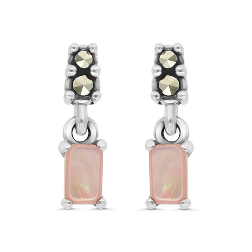 [EAR04MAR00PNKA437] Sterling Silver 925 Earring Embedded With Natural Pink Shell And Marcasite Stones