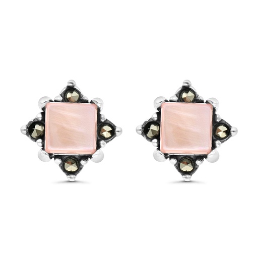 [EAR04MAR00PNKA438] Sterling Silver 925 Earring Embedded With Natural Pink Shell And Marcasite Stones