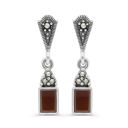 [EAR04MAR00RAGA439] Sterling Silver 925 Earring Embedded With Natural Aqiq And Marcasite Stones