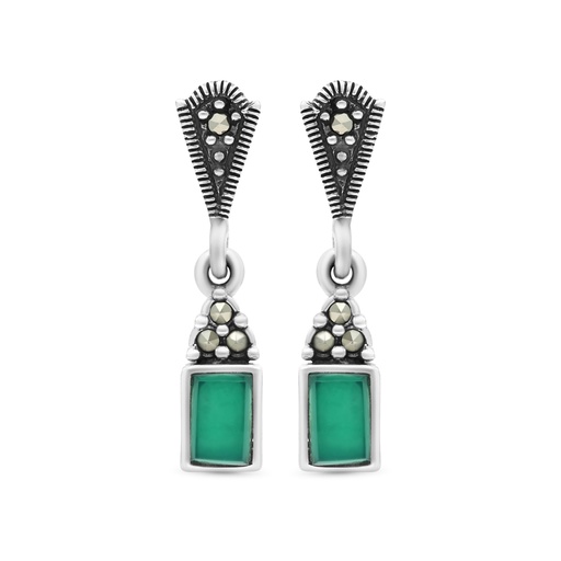 [EAR04MAR00GAGA439] Sterling Silver 925 Earring Embedded With Natural Green Agate And Marcasite Stones