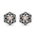Sterling Silver 925 Earring Embedded With Natural Pink Shell And Marcasite Stones