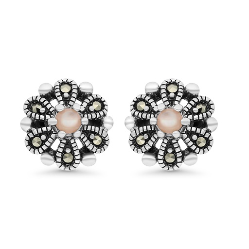 [EAR04MAR00PNKA442] Sterling Silver 925 Earring Embedded With Natural Pink Shell And Marcasite Stones