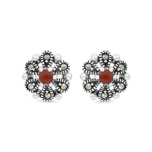 [EAR04MAR00RAGA442] Sterling Silver 925 Earring Embedded With Natural Aqiq And Marcasite Stones
