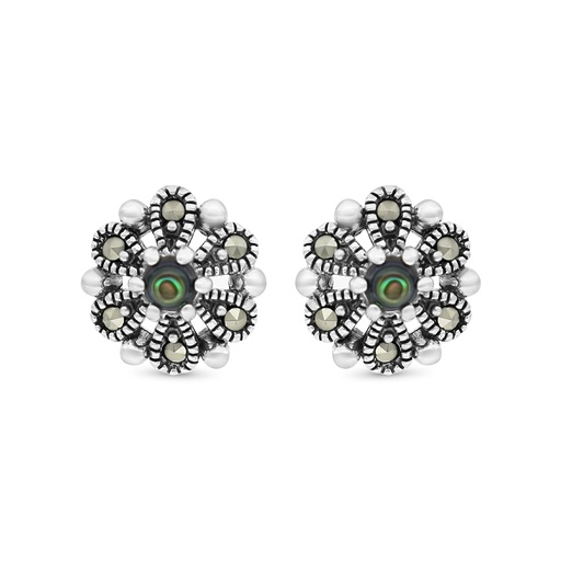 [EAR04MAR00ABAA442] Sterling Silver 925 Earring Embedded With Natural Blue Shell And Marcasite Stones