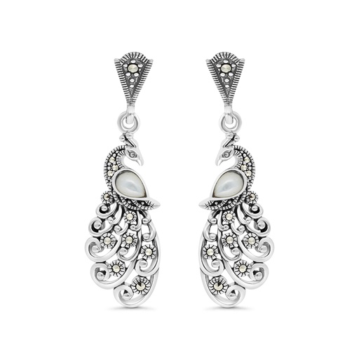 [EAR04MAR00MOPA443] Sterling Silver 925 Earring Embedded With Natural White Shell And Marcasite Stones