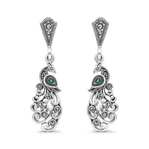 [EAR04MAR00ABAA443] Sterling Silver 925 Earring Embedded With Natural Blue Shell And Marcasite Stones