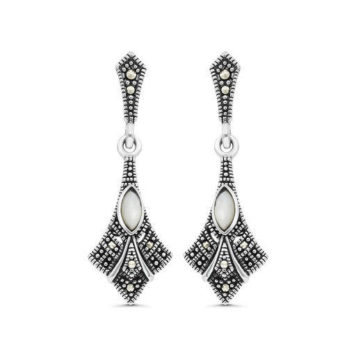[EAR04MAR00MOPA444] Sterling Silver 925 Earring Embedded With Natural White Shell And Marcasite Stones