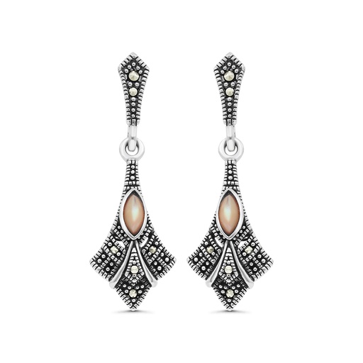 [EAR04MAR00PNKA444] Sterling Silver 925 Earring Embedded With Natural Pink Shell And Marcasite Stones