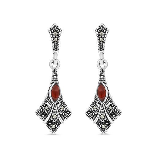 [EAR04MAR00RAGA444] Sterling Silver 925 Earring Embedded With Natural Aqiq And Marcasite Stones