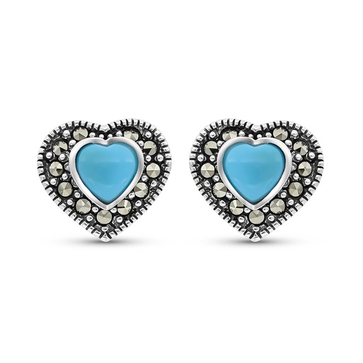 [EAR04MAR00TRQA445] Sterling Silver 925 Earring Embedded With Natural Processed Turquoise And Marcasite Stones