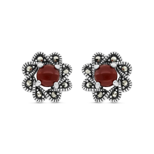 [EAR04MAR00RAGA447] Sterling Silver 925 Earring Embedded With Natural Aqiq And Marcasite Stones