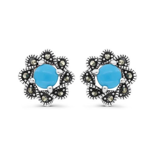 [EAR04MAR00TRQA447] Sterling Silver 925 Earring Embedded With Natural Processed Turquoise And Marcasite Stones