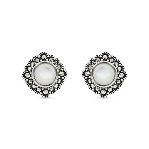 [EAR04MAR00MOPA448] Sterling Silver 925 Earring Embedded With Natural White Shell And Marcasite Stones