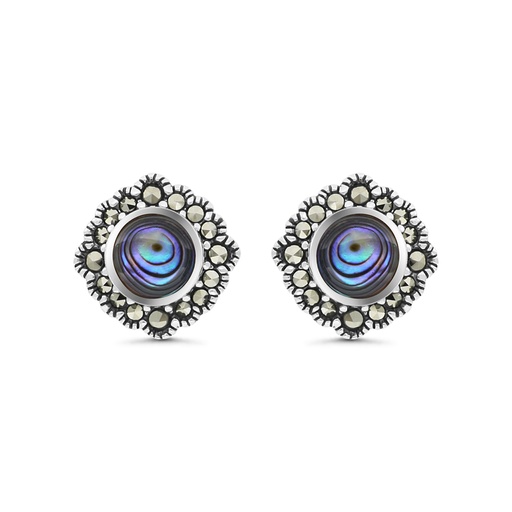[EAR04MAR00ABAA448] Sterling Silver 925 Earring Embedded With Natural Blue Shell And Marcasite Stones