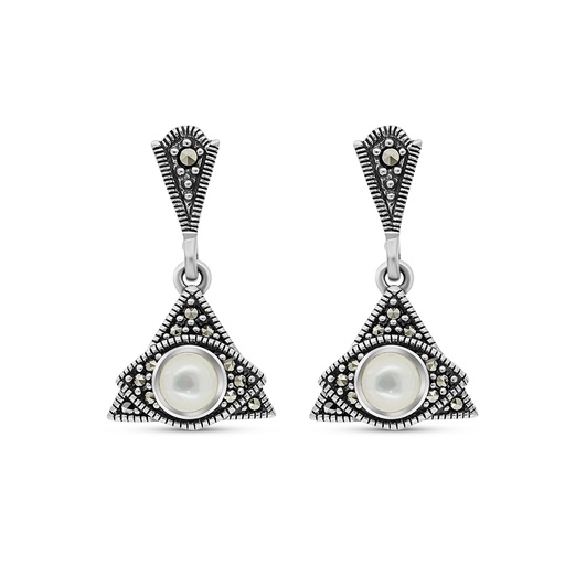 [EAR04MAR00MOPA449] Sterling Silver 925 Earring Embedded With Natural White Shell And Marcasite Stones