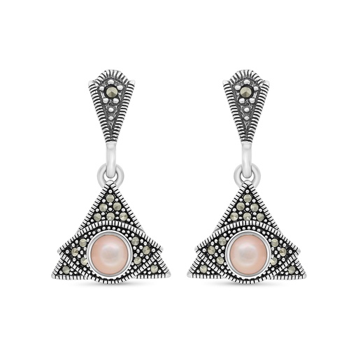 [EAR04MAR00PNKA449] Sterling Silver 925 Earring Embedded With Natural Pink Shell And Marcasite Stones