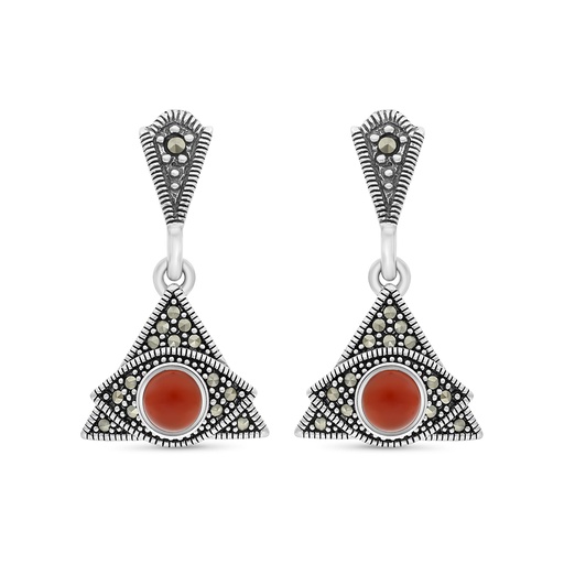 [EAR04MAR00RAGA449] Sterling Silver 925 Earring Embedded With Natural Aqiq And Marcasite Stones